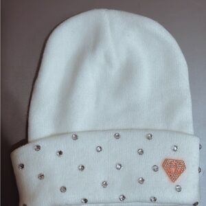 White Beanie with Rhinestone Accents